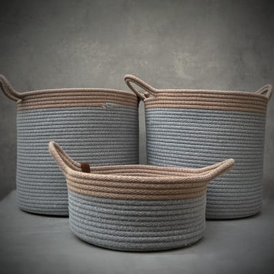 OZ Home - 3-delige Mandenset - Beige/Lightblauw - Duurzaam & Stijlvol - Voor Opslag en Decoratie