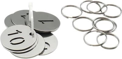 Stalen sleutellabels - Nummerplaatjes metaal - Inventaris organiseren - Roestvrij staal - 50 stuks 1-50 - Zilver