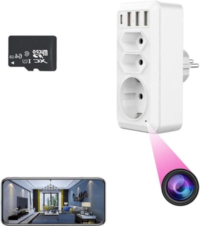 Verborgen Camera Adapter - Wandcontact - Binnenhuis Toezicht - Met Nachtzicht - 3 USB Poorten - Wit