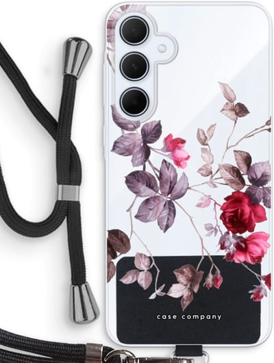 Case Company® - Hoesje met koord geschikt voor Samsung Galaxy A35 hoesje met Koord - Mooie bloemen - Telefoonhoesje met Zwart Koord - Bescherming aan alle Kanten en Over de Schermrand