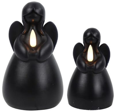 Countryfield Engel LED kaarsen - zwart - 2x st - H11,5 en H14,5 cm - wax kaarsen op batterijen - kerst