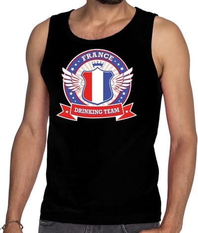 Zwart France drinking team tanktop / mouwloos shirt zwart heren - Frankrijk kleding S