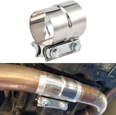 RVS Uitlaatklem voor Universele Reparatie, Dubbele Klem met M10 Gegalvaniseerde Schroefmoer, Geschikt voor Uitlaatdempers en Katalysatoren, 63mm Diameter