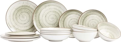 Cosy & Trendy Serviesset Sintra Ivy Green – 16-delig voor 4 Personen – Aardewerk Servies met Borden, Dessertborden en Kommen – Vaatwasser- en Magnetronbestendig