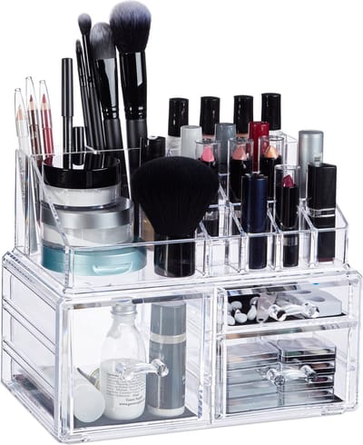 make up organizer - 3 lades - voor poeder en nagellak - acryl - transparant