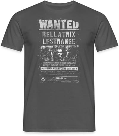 Harry Potter Bellatrix Lestrange Wanted Poster T-Shirt Heren