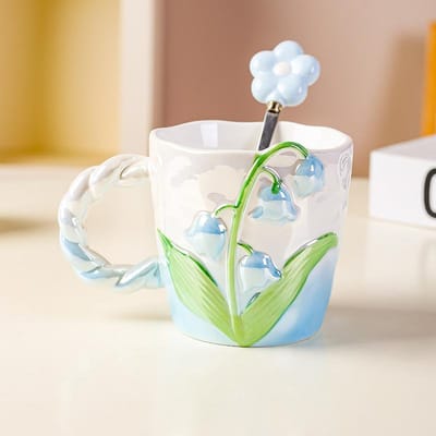 Handbeschilderde Onderglazuur Gekleurde Keramische Mok voor Meisjes Kantoor en Thuis Waterbeker Meisjesbeker Koffiekop 301-400ml