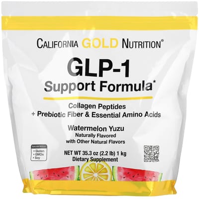 Glp-1 Ondersteuningsformule, Gehydrolyseerde Mariene Collageen Peptiden, Prebiotische Vezelmix Bestand tegenvertering, Watermeloen Yuzu Smaak, 1Kg (2,2 pond)