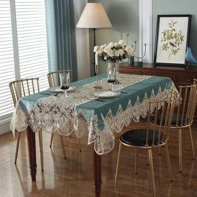 Tafelkleed Blauw Europa Luxe Geborduurde Tafel Eettafelkleed Tafelkleed Bloem Kant Tv-kast Nachtkastje Stofhoes 70X70cm