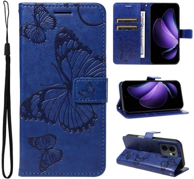 Coverup Hoesje - Geschikt voor OPPO Reno13 F / FS 5G Hoesje - Coverup Vlinders Book Case - Blauw