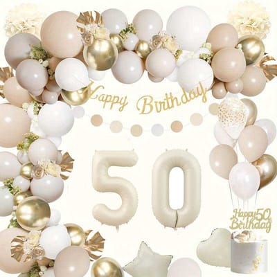 FeestmetJoep® 50 jaar feestpakket Beige / Goud 76-delig - 50 jaar verjaardag versiering - 50 jaar slingers - 50 jaar ballonnen - Feestversiering voor man & vrouw Groen / Goud - 50 jaar verjaardag man / vrouw - 50 jaar versiering
