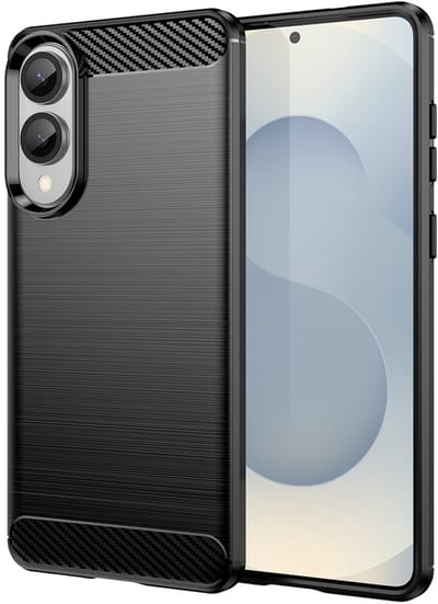 MobyDefend Hoesje - Geschikt voor Samsung Galaxy S25 Edge - TPU Backcover - Geborstelde Metaal & Carbon-Look - Zwart