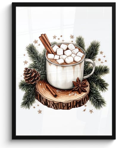 Poster in lijst - Fotolijst 50x70 cm - Posters - Winter - Hout - Chocolademelk - Drink - Kerst - Posterlijst zwart - Decoratie - Wanddecoratie woonkamer - Muurdecoratie slaapkamer - Kerstversiering - Kerstdecoratie voor binnen - Kerstmis