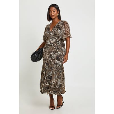 boohoo Dames Plus Luipaard Engelmouw Midaxi-jurk | Brown | Maat: 26
