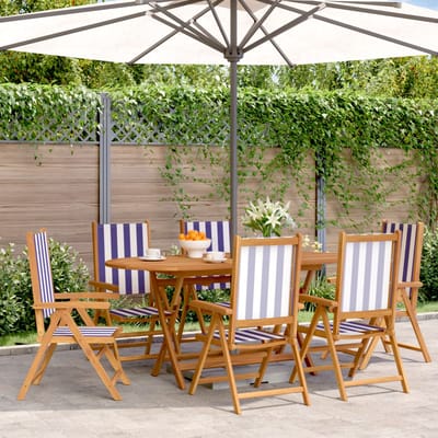 vidaXL - Verstelbare - klapstoelen, - 6 - stuks, - blauw-witte - stof - en - massief - hout.