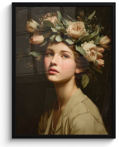 Poster in lijst - Fotolijst 60x80 cm - Posters - Bloemenstilte - Vrouw - Portret - Posterlijst zwart - Decoratie - Wanddecoratie woonkamer - Muurdecoratie slaapkamer