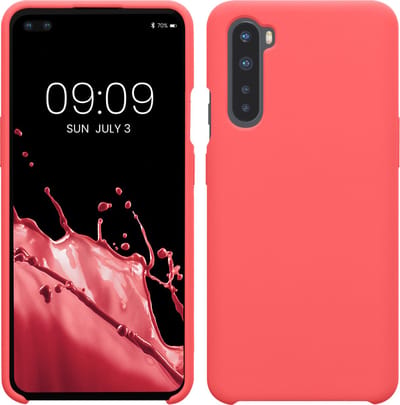kwmobile telefoonhoesje geschikt voor OnePlus Nord - Hoesje met siliconen coating - Smartphone case in neon koraal