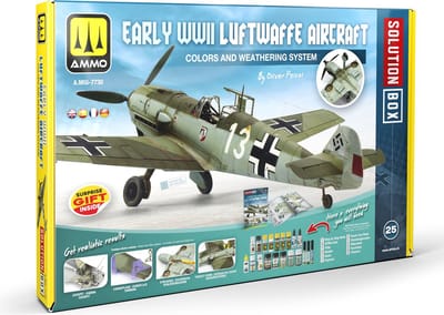 AMMO by Mig Jimenez Modelbouwdecoratie - MIG 7730 Solution Box 25 - Vroege WWII Luftwaffe Vliegtuigen - Kleuren en Verwering Systeem Effecten set