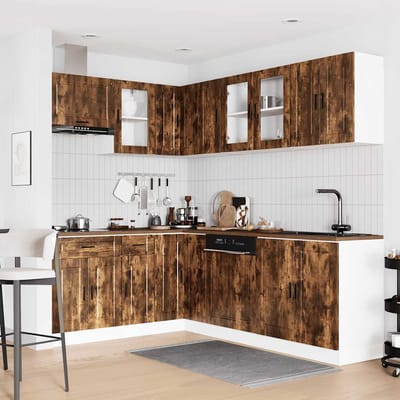 vidaXL - 11-delige - Keukenkastenset - Porto - bewerkt - hout - gerookt - eiken