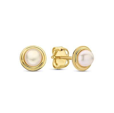 New Bling - 9NBG-0865 - 14K geelgouden Oorknoppen – Witte Parel – Dames Oorbellen