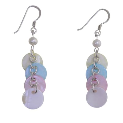 Behave – Oorbellen – 925 Sterling Zilveren Tross Oorbellen met Rond gekleurde Schelpenhangers en Zoetwaterparel
