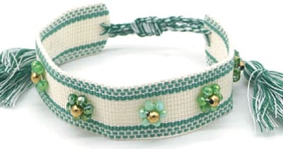 Stoffen Armband Dames - RVS Kralen - Lengte Verstelbaar - Groen