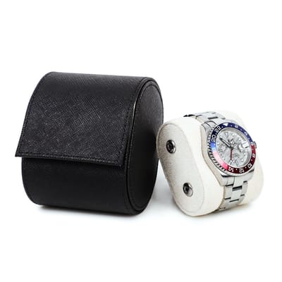 Timezone Design Watch Roll 1 Horloge - Zwart Geverfd Full-Grain Leer met Alcantara Suède - Horlogerol met Schuifsysteem - Horloge Reisetui - Horlogedoos - Cadeau Horlogeverzamelaar
