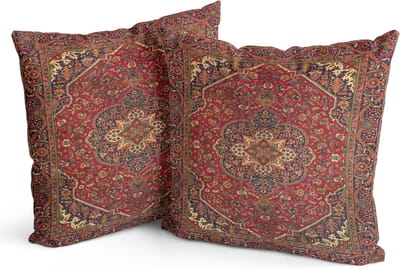 Set van 2 Boho Kussenslopen in Bordeauxrood met Antiek en Vintage Ontwerp - Dubbelzijdige Patroon voor Tuin, Bank en Bed - Decoratieve Kussens van 40 x 40 cm en 16 x 16 Inch