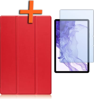 Hoesje - Geschikt voor Samsung Galaxy Tab S9 - Met Screenprotector - Trifold Bookcase - Hard Cover Case - Met Uitsparing Geschikt voor S Pen - Hardcover Book - Tablet Hoes - Rood