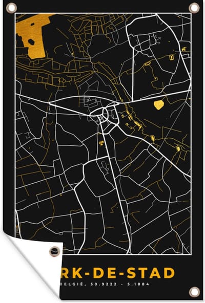 Muurdecoratie Herk-de-Stad - Plattegrond - Kaart - Goud - Stadskaart - 120x180 cm - Tuinposter - Tuindoek