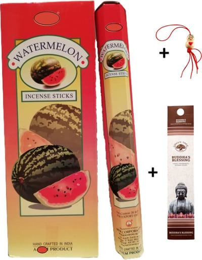 2 Kokers - Wierook - Wierookstokjes - Wierooksticks - Incense sticks - Watermeloen - Watermelon - 40 stokjes + 5 mini wierookstokjes + Gelukspoppetje