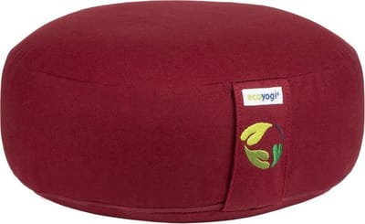Meditatiekussen Ecoyogi Rood Laag 11 cm x 30 cm (Hoogte x Diameter) – Wasbare Buitenhoes – Aanpasbare Boekweit Vulling - 100% Gecertificeerd Biologisch Katoen | GOTS Gecertificeerd - Duurzaam Yoga zit kussen – Yogakussen