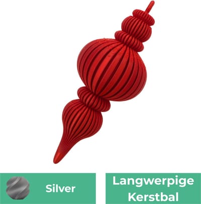 Langwerpige kerstbal – Decoratief object – Zijde Silver - 1 stuks - 3d geprinte object – Winter woondecoratie – 12CM