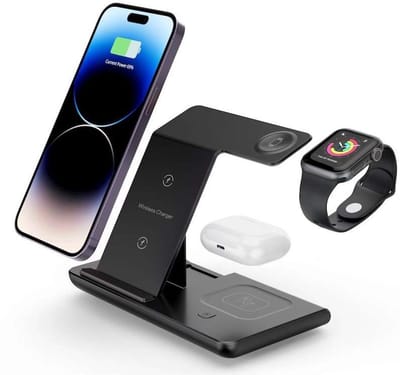 3 in 1 Draadloze Oplader - Zwart - 15W Qi Oplaadstation - Geschikt voor: MagSafe iPhone, Apple Watch, AirPods - iOS & Android