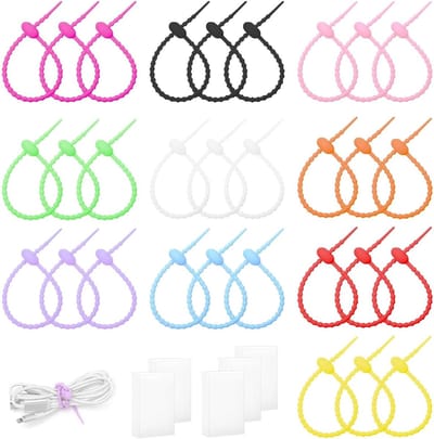 30 Stuks Silicone Kabelbinders met 5 Opbergdozen, 22 cm Lange Herbruikbare Kabelbinders voor Kabelbeheer, Organisatie en Sluiting