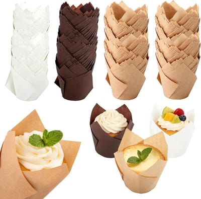 200 stuks papieren muffinvoeringen voor feestelijke gelegenheden, cupcake bakvormpjes, ideaal voor Kerst, bruiloften en verjaardagen (Zwart/Bruin/Wit)
