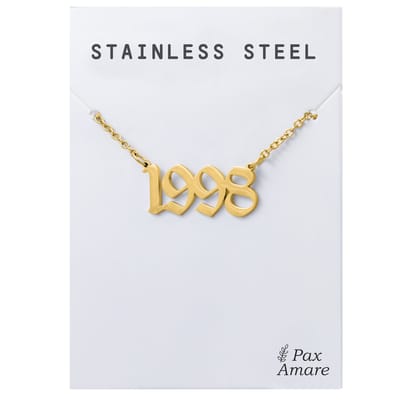 Jaartal 1998 Ketting Goudkleurig - Stainless Steel - Sieraad op Cadeau Kaartje - Jaar Hanger - Pax Amare