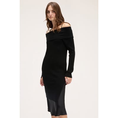 Motivi Off-shoulder Knit Dress With Slip Black Maat: XS | Midi Jurken Outlet | Dames | Zwart