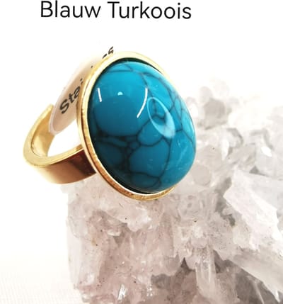 Ring met edelsteen - Turkoois - Blauw - ovaal - Goudkleurig - RVS - maat 18 - Edelsteen ringen zijn niet alleen prachtige sieraden, maar ook dragers van diepe betekenis en symboliek.