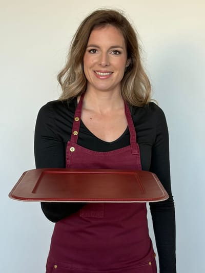 Dutchdeluxes Dienblad | Vierkant - Nieuw Robijnrood 34 x 34cm afgewerkt in leer