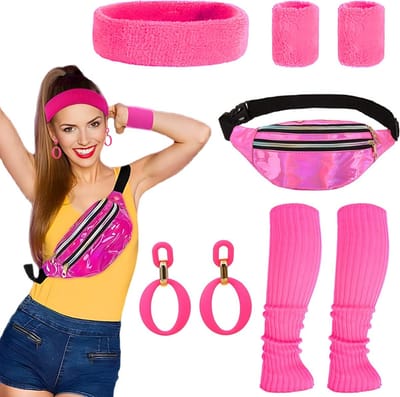 Joya Party® Foute 80s/90s Party Verkleed Accessoires set compleet | Verkleedkleding Dames Carnaval | Fannypak | Heuptas | Neon Roze | Jaren 80/90 verkleed accessoires