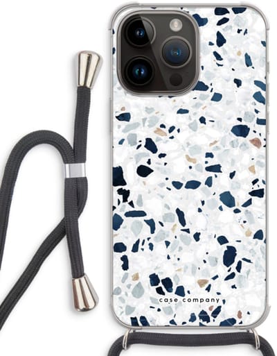 Case Company® - Hoesje met koord geschikt voor iPhone 14 Pro Max hoesje met Koord - Terrazzo N°1 - Telefoonhoesje met Zwart Koord - Bescherming aan alle Kanten en Over de Schermrand