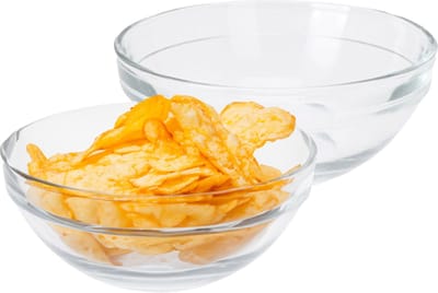 Excellent Houseware Kommetje/serveer schaaltje - 4x - ontbijt/hapjes - glas - streep relief - 200 ml - snackschaaltjes