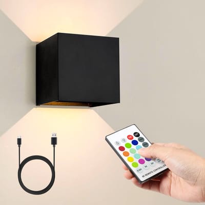 MAXXILED® Oplaadbare Wandlamp - Met RGB Kleuren - Wandlamp Binnen - Wandlamp Binnen Woonkamer - Wandlamp Slaapkamer - Muurlamp Woonkamer - USB Oplaadbaar - Wandlamp Oplaadbaar - Afstandsbediening - Zwart