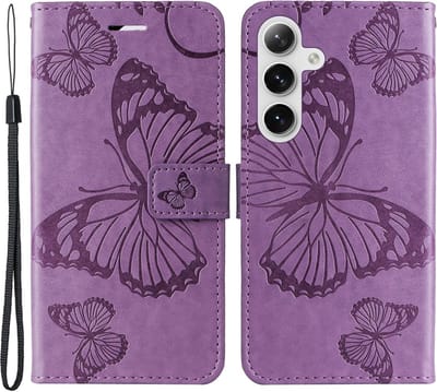 Coverup Hoesje - Geschikt voor Samsung Galaxy S25 / S24 Hoesje - Coverup Vlinders Book Case - Lila