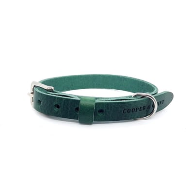 Cooper & Quint No Fuss - Halsband Hond - Leren Halsband Hond - Groen - Zilver - Large