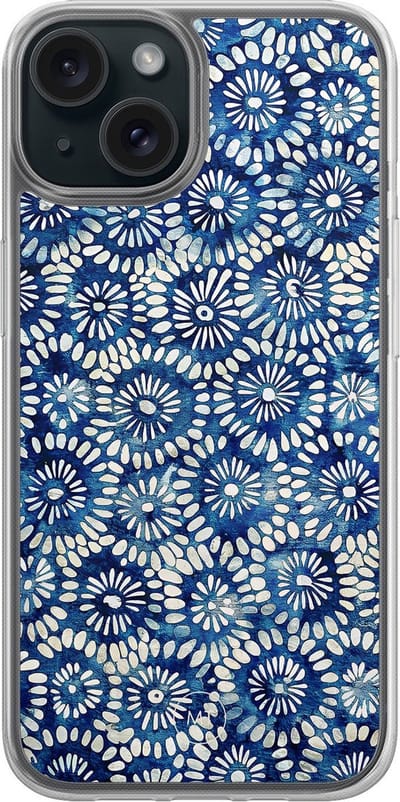 Hybride hoesje geschikt voor iPhone 13 - Azure daisies - Extra bescherming - Luxe beschermhoes - TPU case - Transparant, Blauw - Mooie Telefoonhoesjes