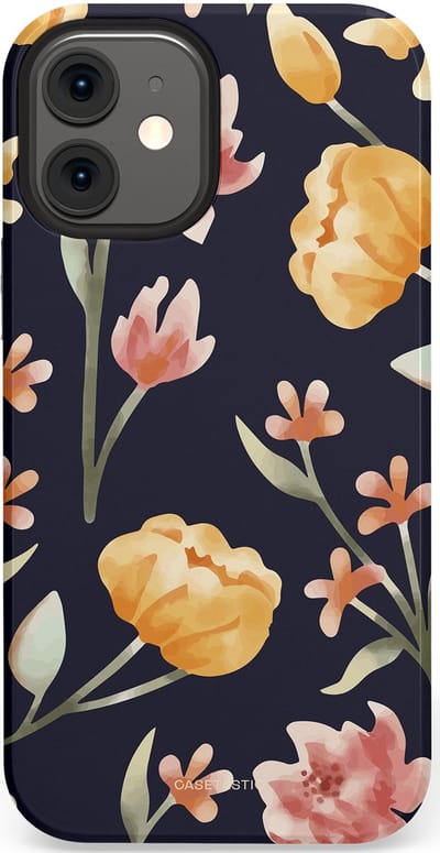 Casetastic Hoesje Geschikt voor Apple iPhone 12 Mini - Stijlvolle Beschermende Duo-layer Case - Bloemen Nacht