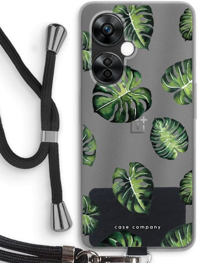 Case Company® - Hoesje met koord geschikt voor OnePlus Nord CE 3 Lite hoesje met Koord - Tropische bladeren - Telefoonhoesje met Zwart Koord - Bescherming aan alle Kanten en Over de Schermrand