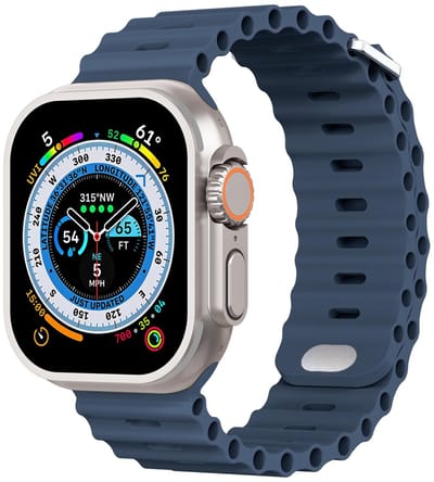 Stravo Sport Siliconen Ocean horlogebandje met metalen insteeksluiting – Geschikt voor Apple Watch 42mm (Series 11/10), 41mm (Series 9/8/7), 40mm (Series 6/5/4, SE 1/2/3), 38mm (Series 3/2/1) – Navy